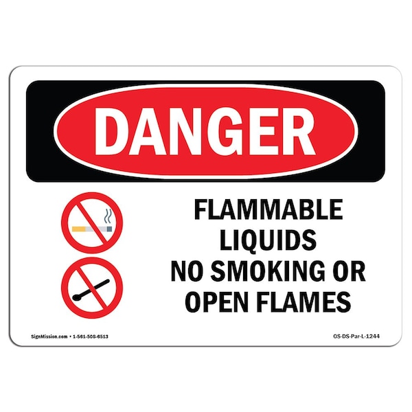 OSHA, Flammable Liquids No Smoking Or Open Flames, 5in X 3.5in, 10PK, 3.5" W, 5" L, Landscape, PK10